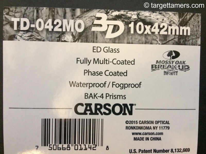 The label on Carson 3D binocular package