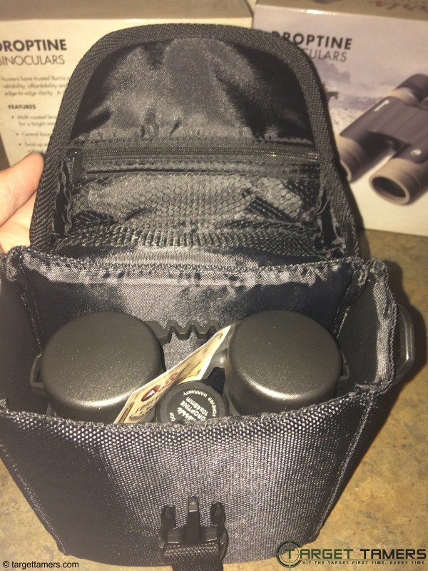 Binoculars showing inside carry case