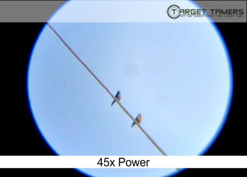 Photo of bird on powerline taken through Carson spotter at 45x power