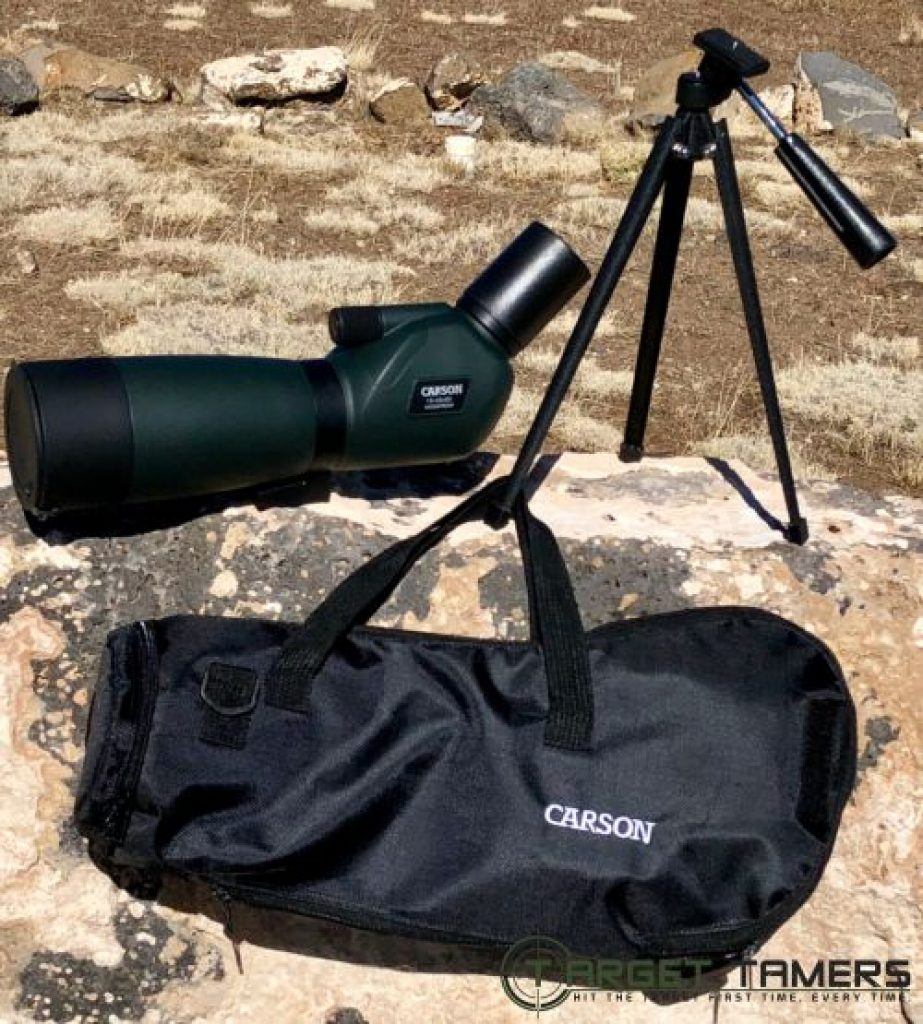 Carson Everglade Spotting scope, carry case and tripod on display