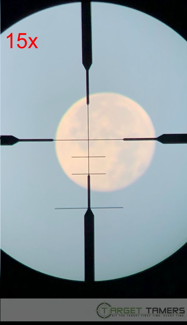 Photo of moon as seen through RS.1 rifle scope at 15x magnification