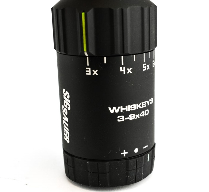 close up of Sig Sauer Whiskey3 3-9x40mm riflescope eyepiece