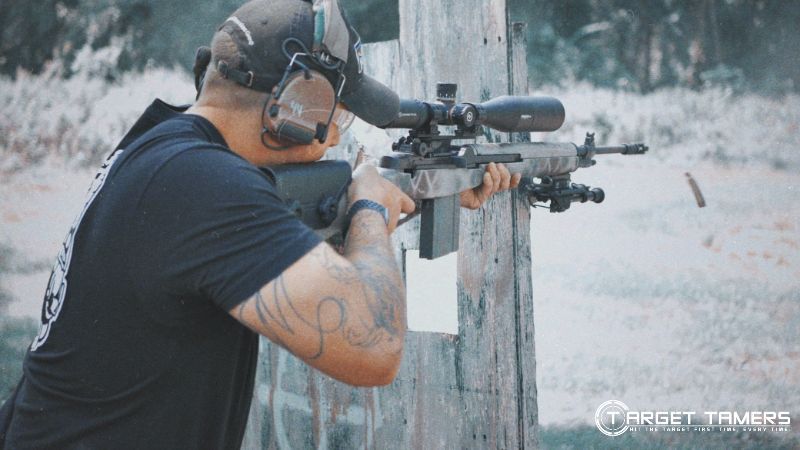 Bill shooting targets using Crimson Trace Hardline Pro 4-16x50 scope mounted on his rifle
