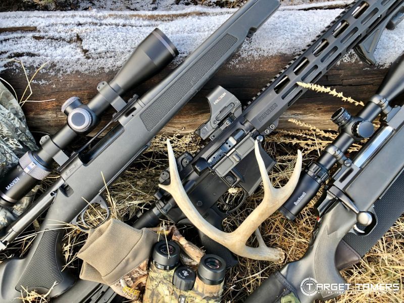 Hunting rifles with red dots and scopes