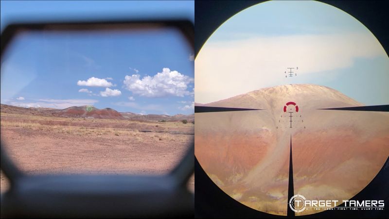 MAGNIFICATION Left 1x Red dot Right 8x LPVO