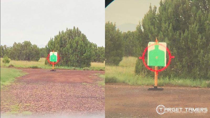 Using the EXPS3 with a Magnifier - target at 50 yards EXPS LEFT 1x RIGHT 3x with Juliet 3x