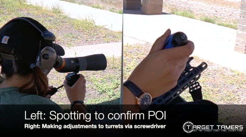 Confirming POI and making turret adjustments on red dot sight