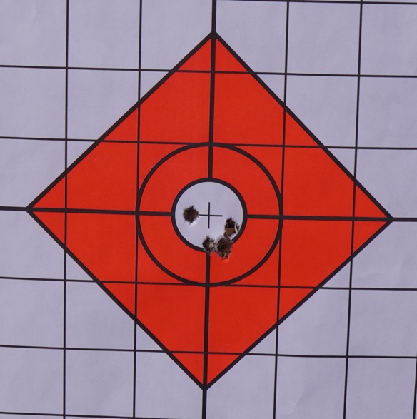 Third 5 shot group - red dot sight is zeroed