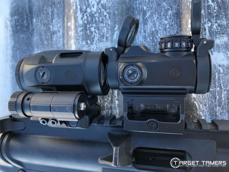 Using a red dot sight with a magnifier