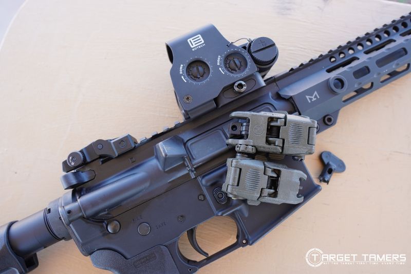 Using irons sights with red dot sight on on AR-15