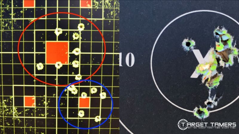 Groupings with pistol and red dot sight vs with 22 rifle and red dot sight