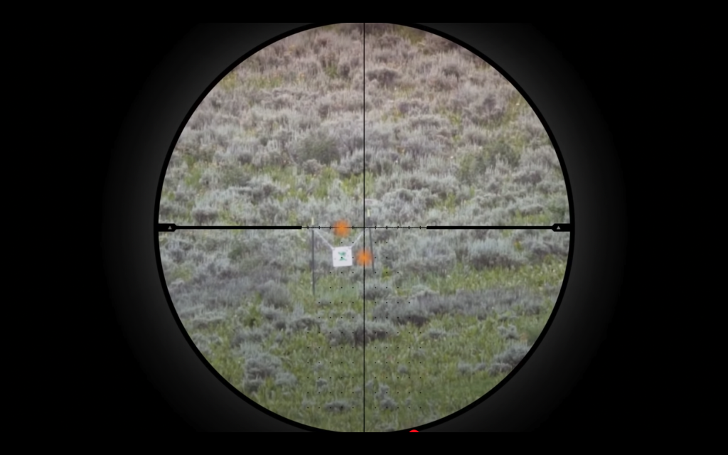 Black, non-illuminated holdover aiming point as seen through Sierra6BDX