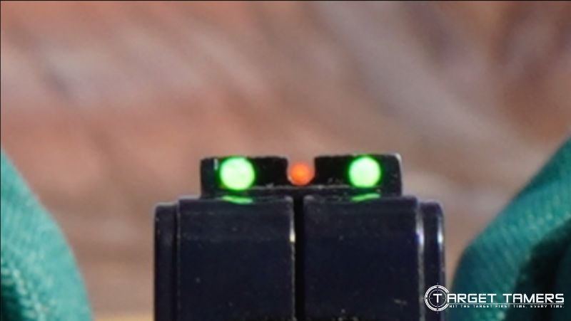 Fiber optic green rear sight and red front sight