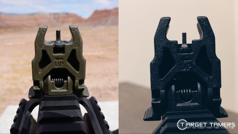 MBUS front sights with Olive Drab Green (left) and Black (right)