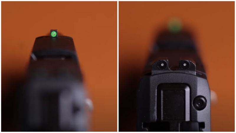 Sig Sauer XRAY3 focus on front sight (left) and focus on rear sight (right)