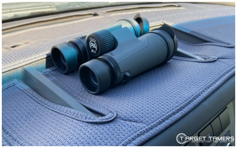 SLx binoculars on truck dash