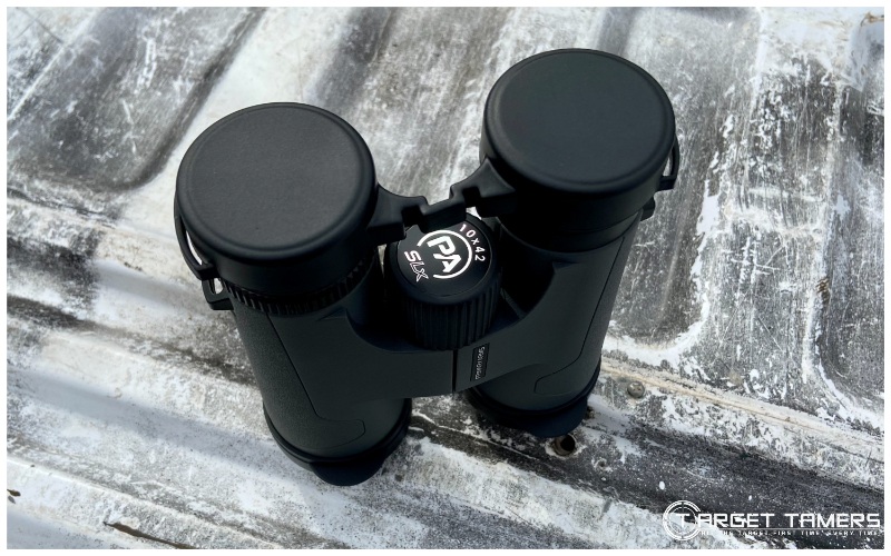 slx binoculars with rainguard on